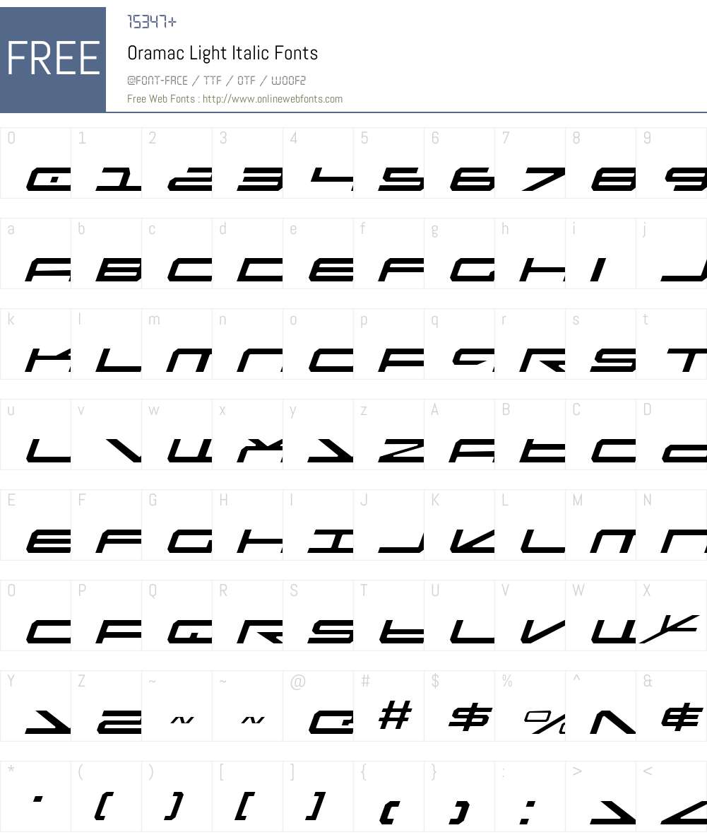 Oramac Light Italic Font Screenshots