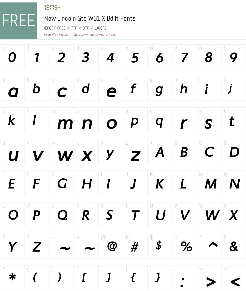 NewLincolnGtcW01-XBdIt Font Screenshots