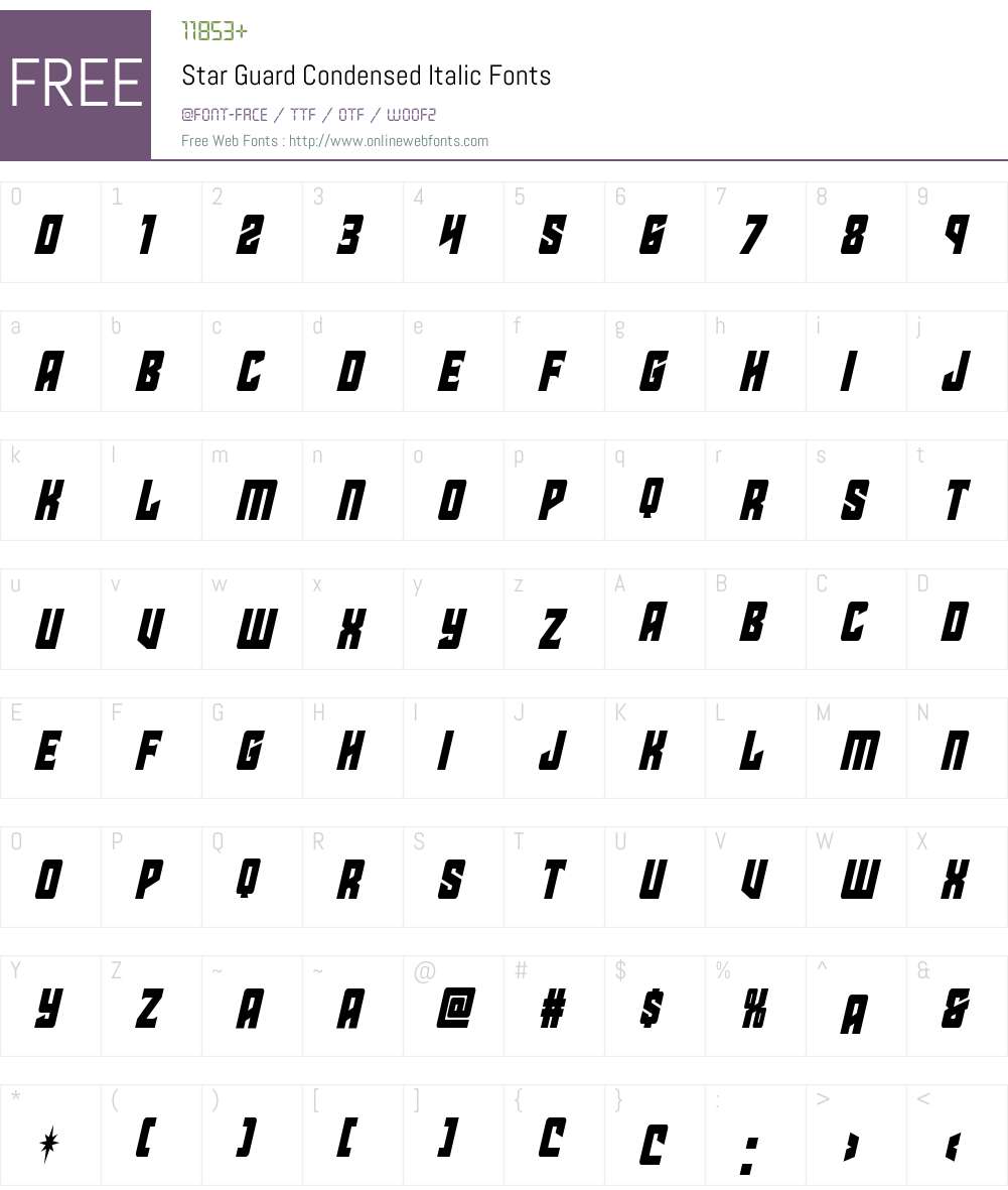 Star Guard Condensed Italic Font Screenshots