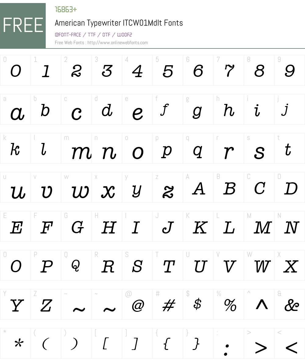 AmericanTypewriterITCW01-MdIt Font Screenshots
