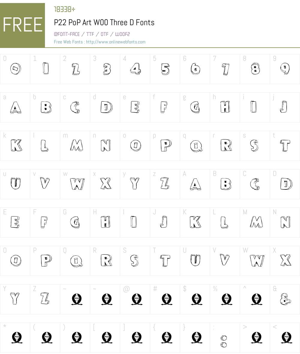 P22PoPArtW00-ThreeD Font Screenshots