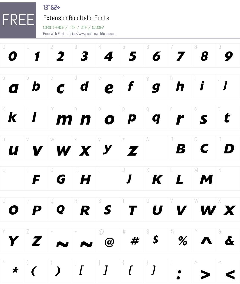 ExtensionBoldItalic Font Screenshots