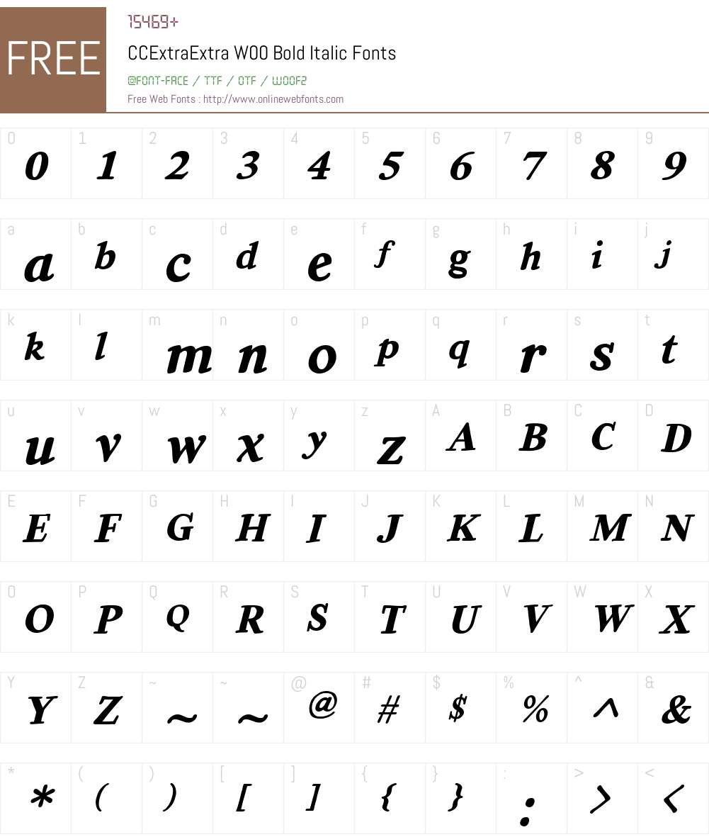 CCExtraExtraW00-BoldItalic Font Screenshots