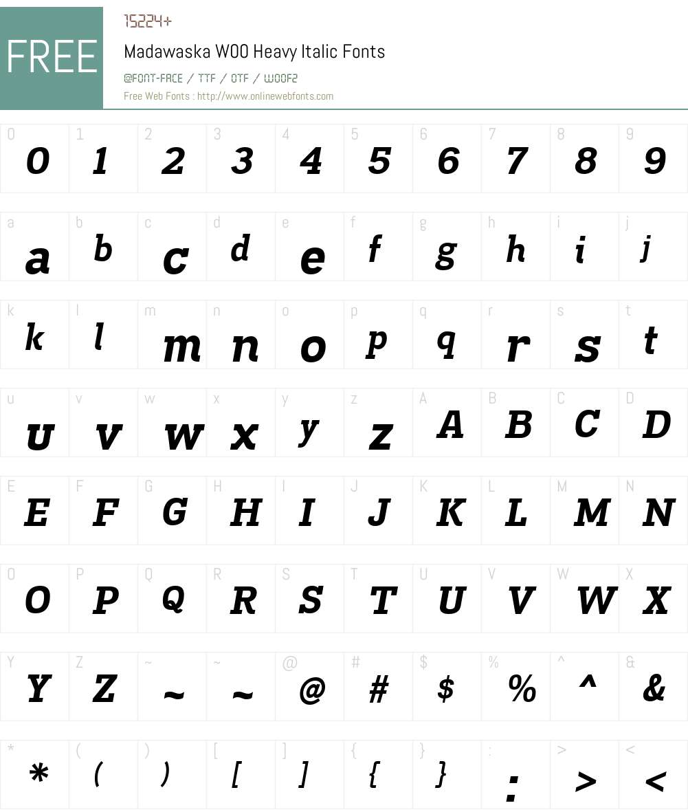 MadawaskaW00-HeavyItalic Font Screenshots