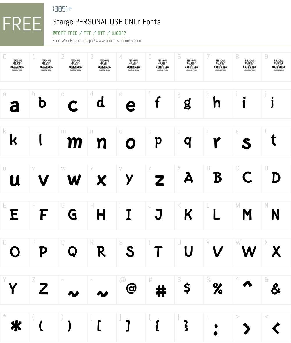 Starge PERSONAL USE ONLY Font Screenshots