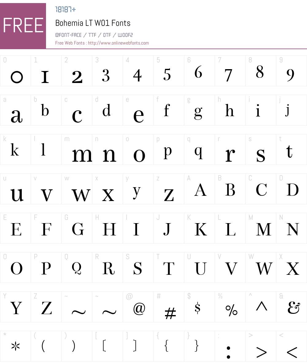 BohemiaLTW01 Font Screenshots