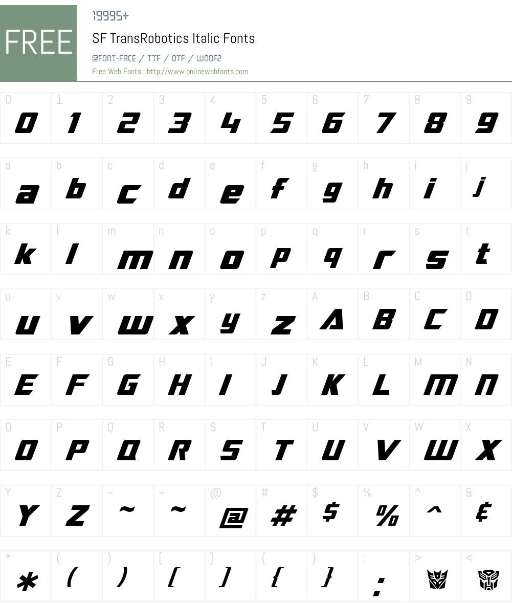 SF TransRobotics Font Screenshots
