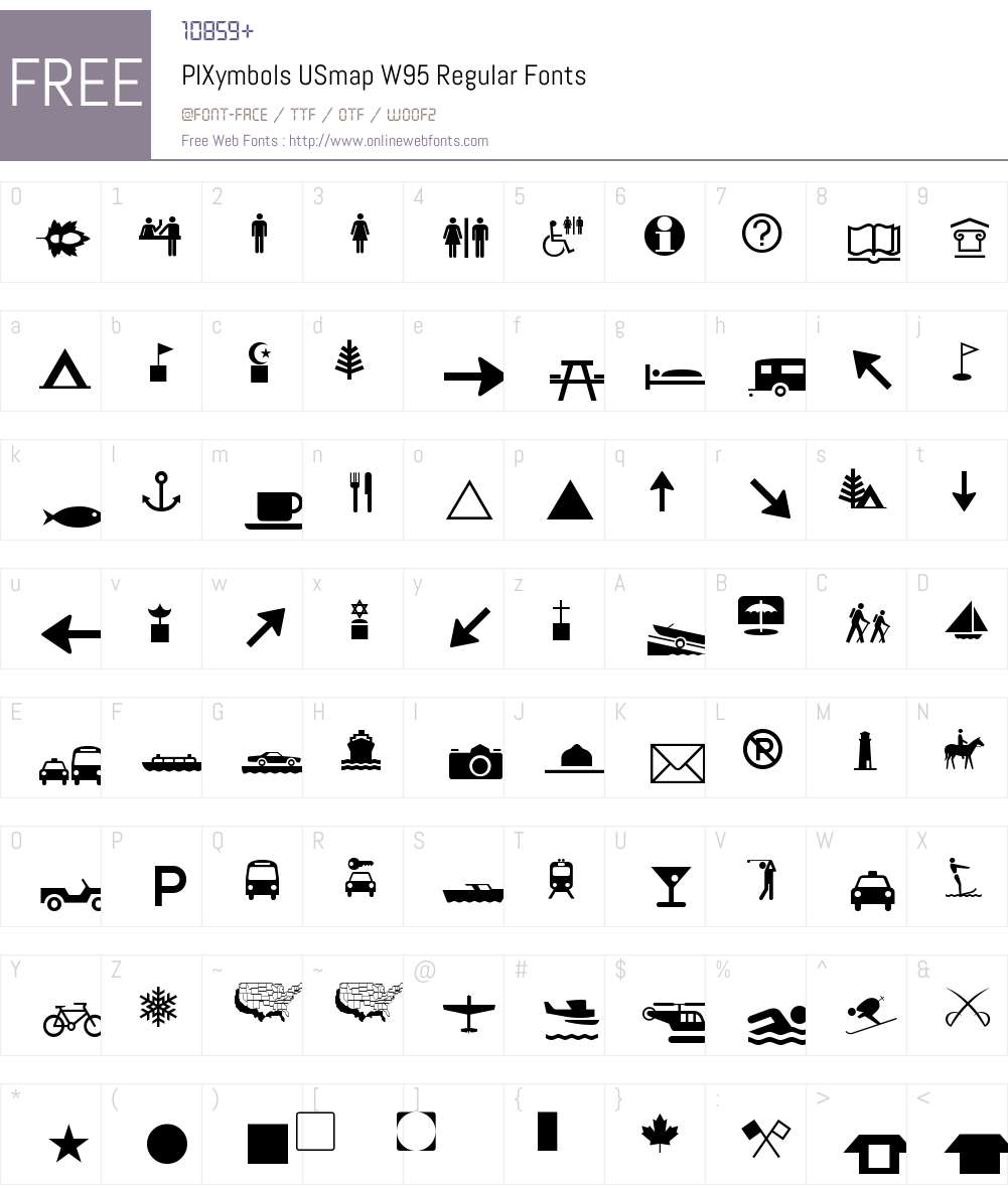 PIXymbolsUSmapW95-Regular Font Screenshots