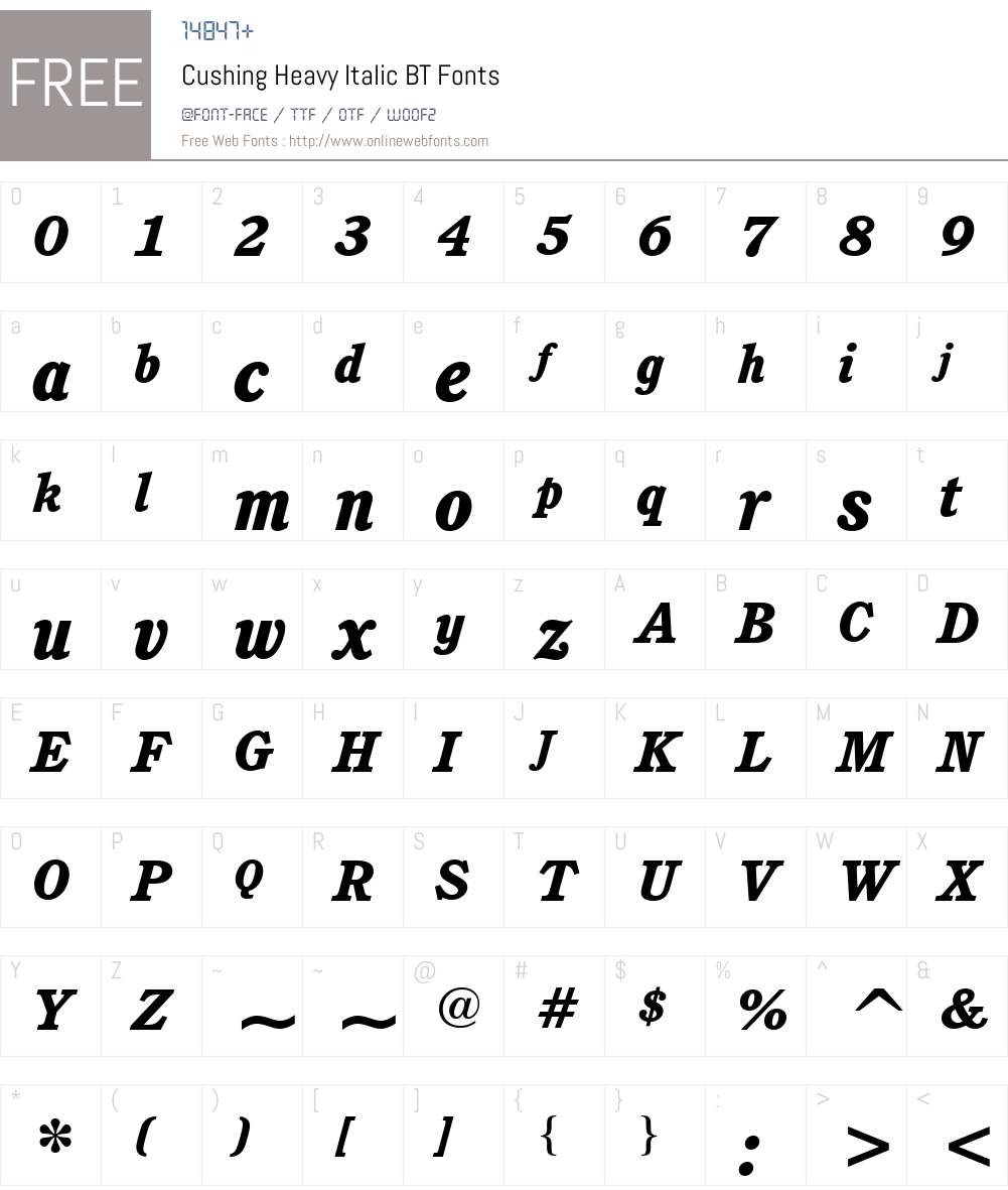 Cushing Hv BT Font Screenshots