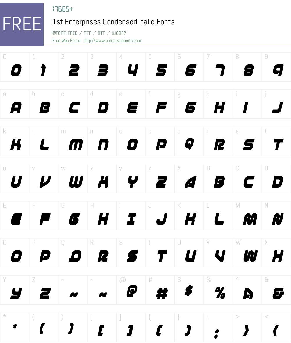 1st Enterprises Condensed Italic Font Screenshots
