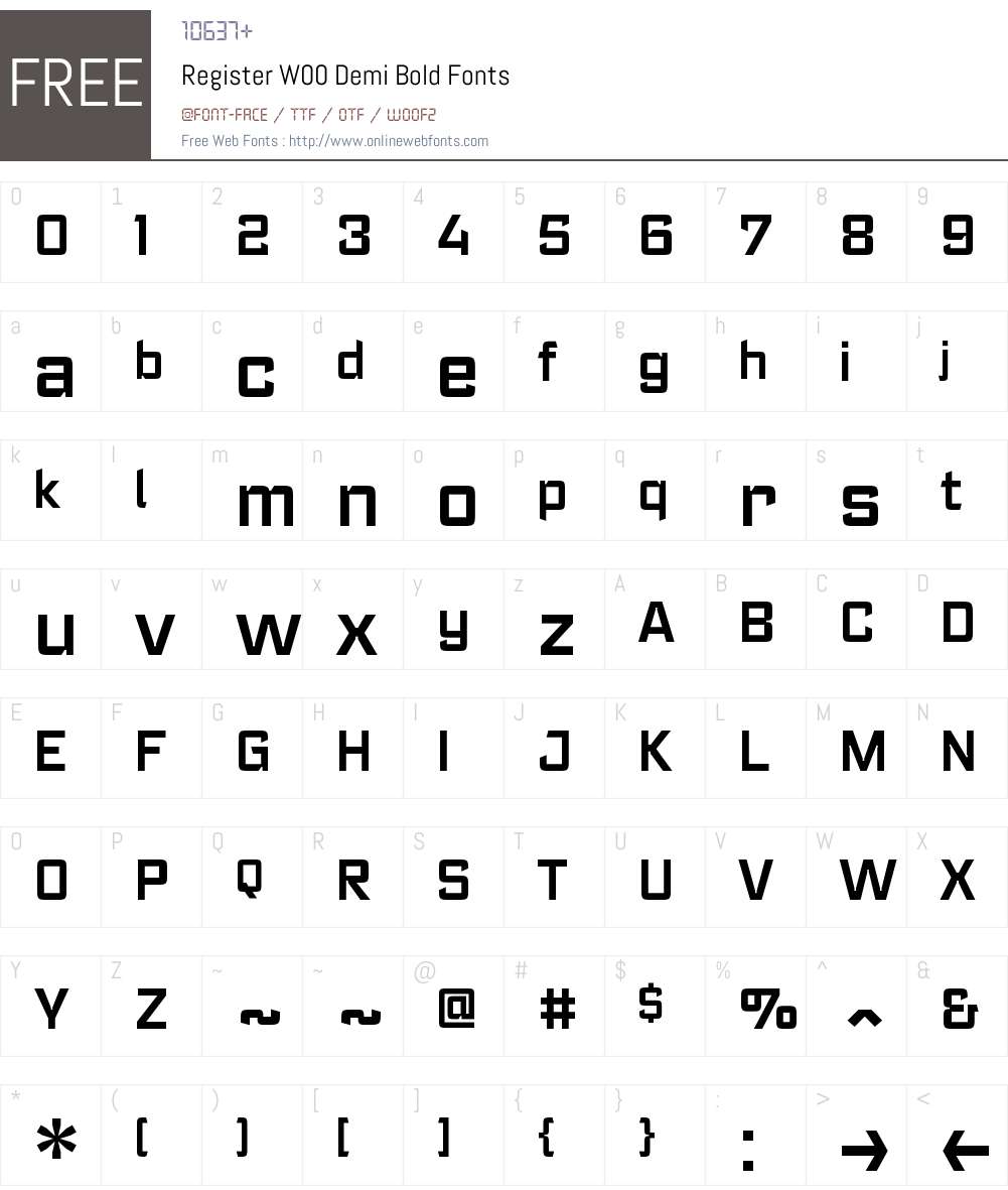 RegisterW00-DemiBold Font Screenshots