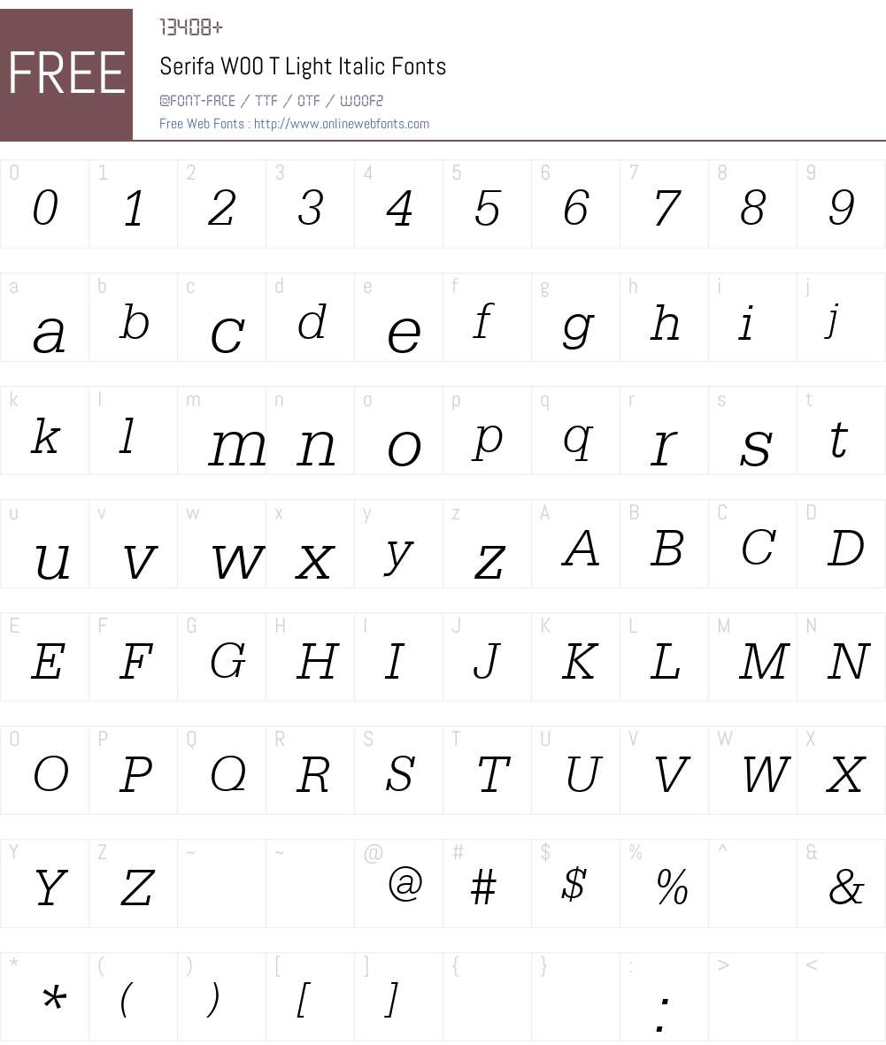 SerifaW00-TLightItalic Font Screenshots