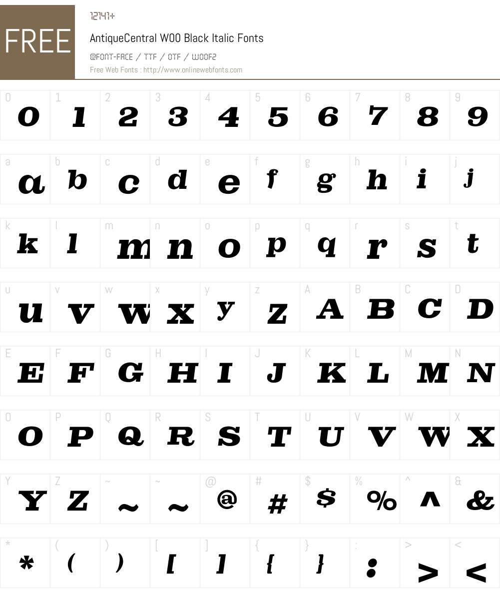 AntiqueCentralW00-BlackIt Font Screenshots