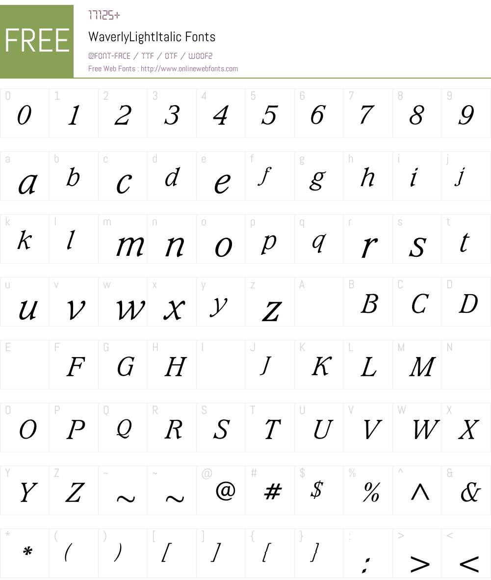 WaverlyLightItalic Font Screenshots