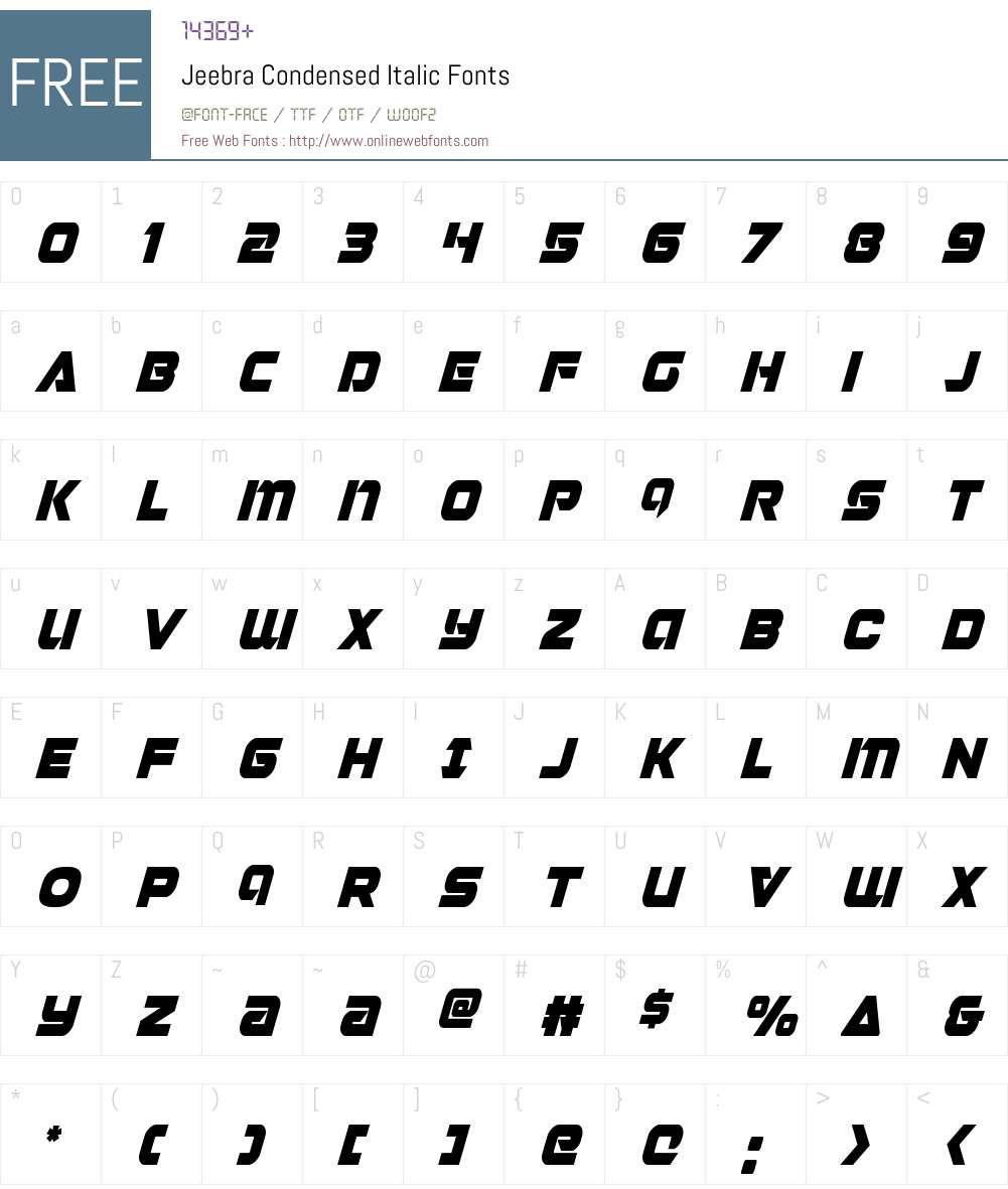 Jeebra Condensed Italic Font Screenshots