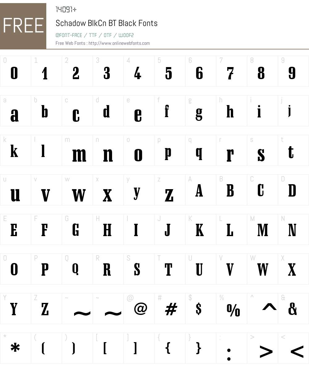 Schadow BlkCn BT Font Screenshots