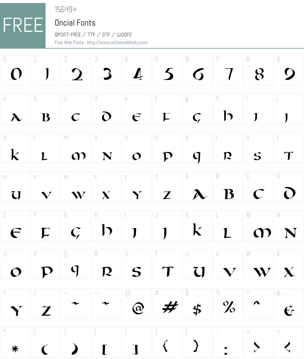 Oncial Font Screenshots