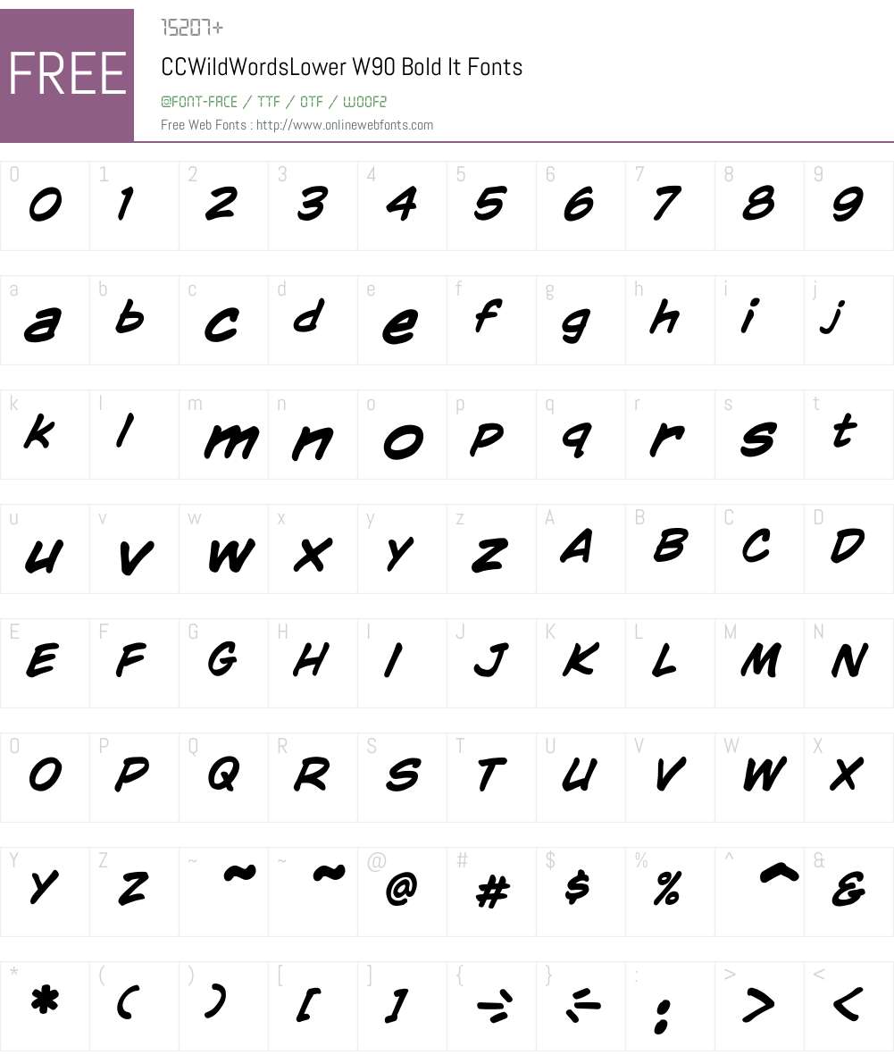CCWildWordsLowerW90-BoldIt Font Screenshots