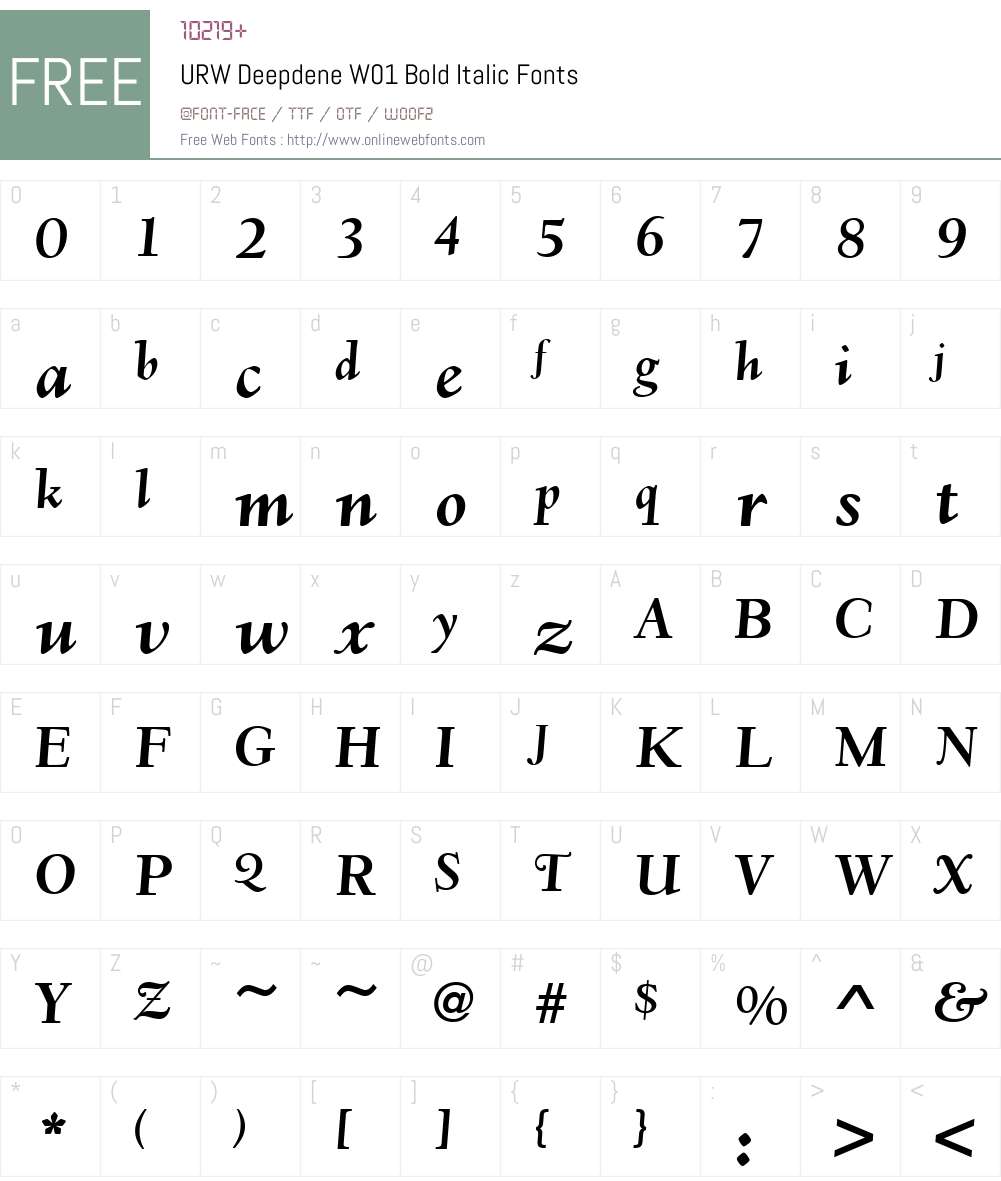 URWDeepdeneW01-BoldItalic Font Screenshots