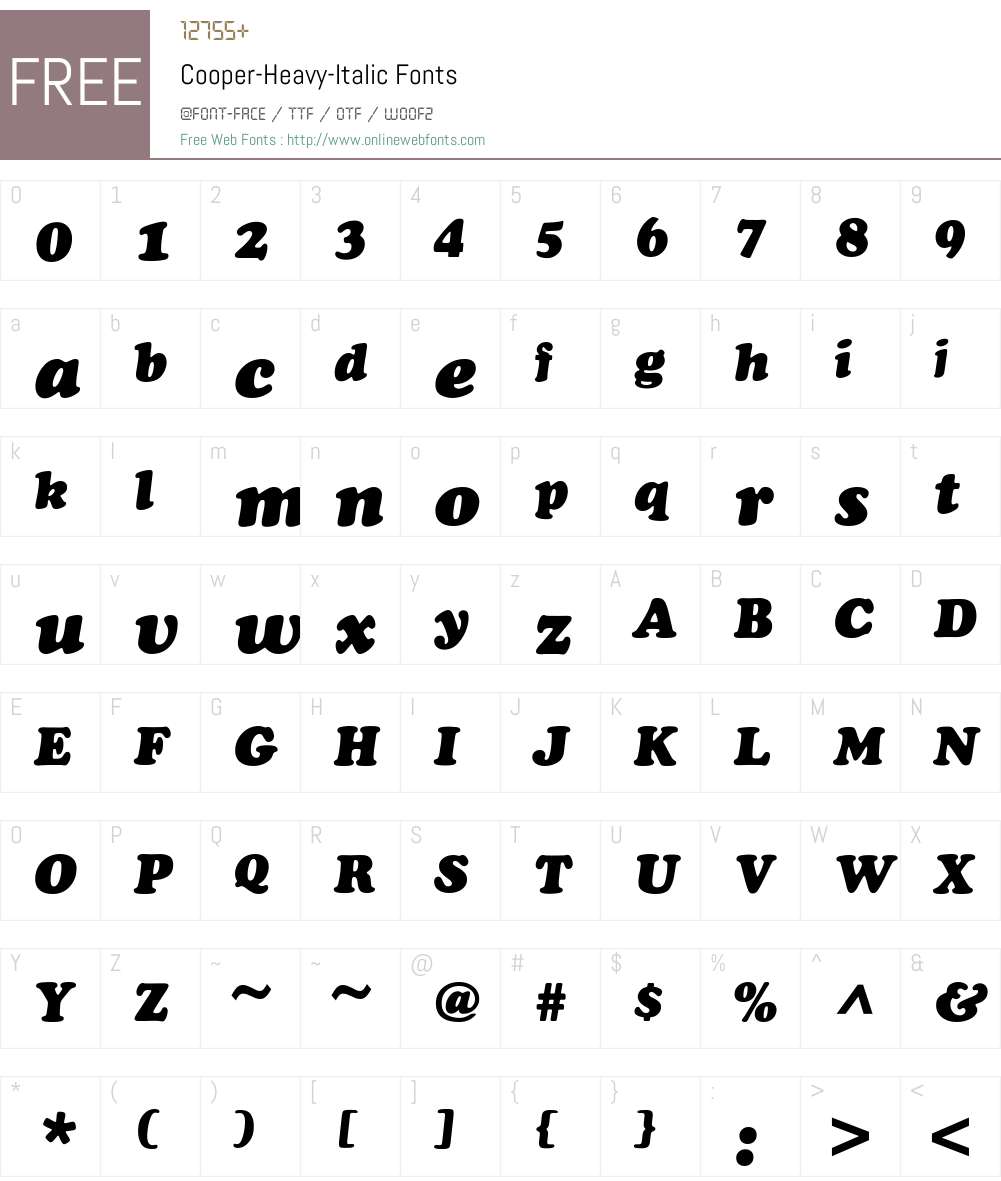 Cooper-Heavy-Italic Font Screenshots