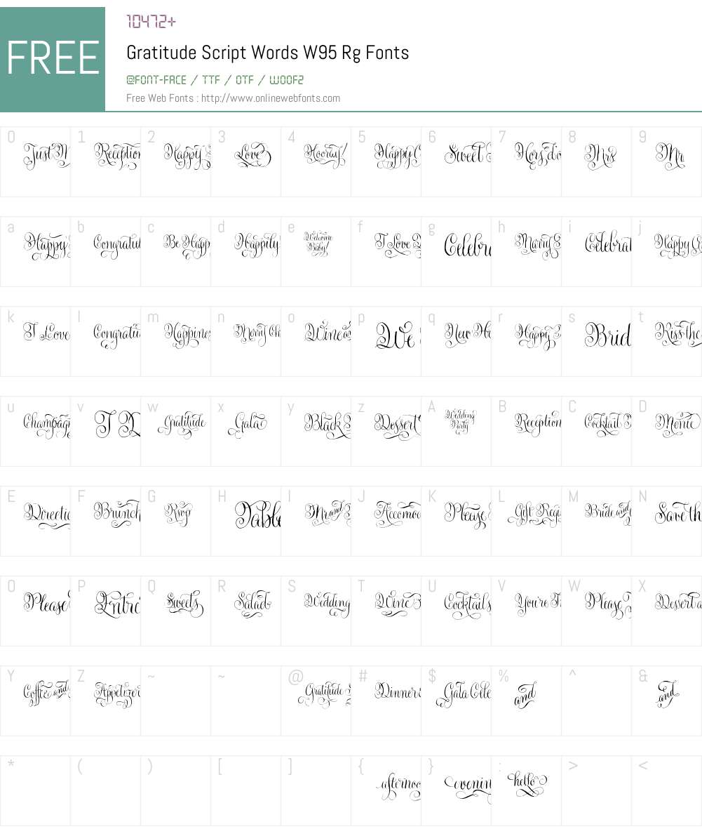 GratitudeScriptWordsW95-Rg Font Screenshots