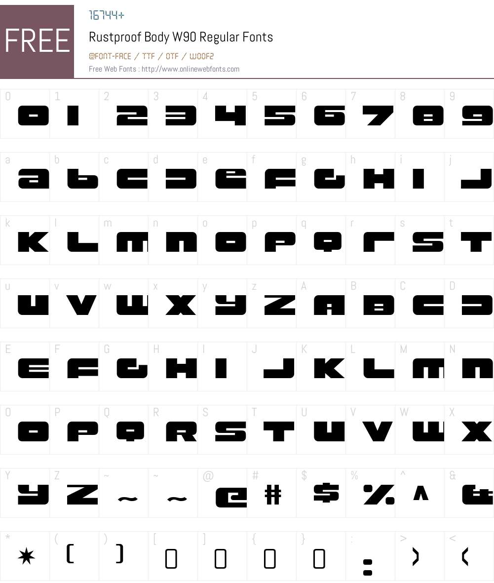 RustproofBodyW90-Regular Font Screenshots