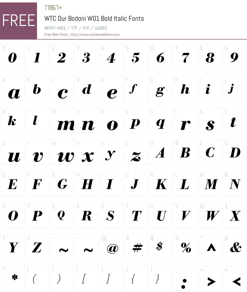 WTCOurBodoniW01-BoldItalic Font Screenshots