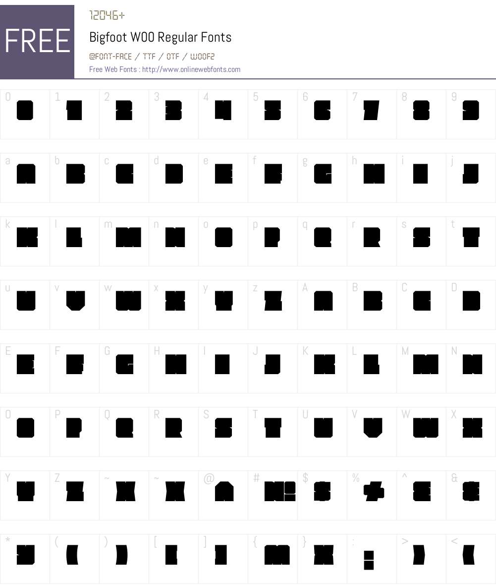 BigfootW00-Regular Font Screenshots