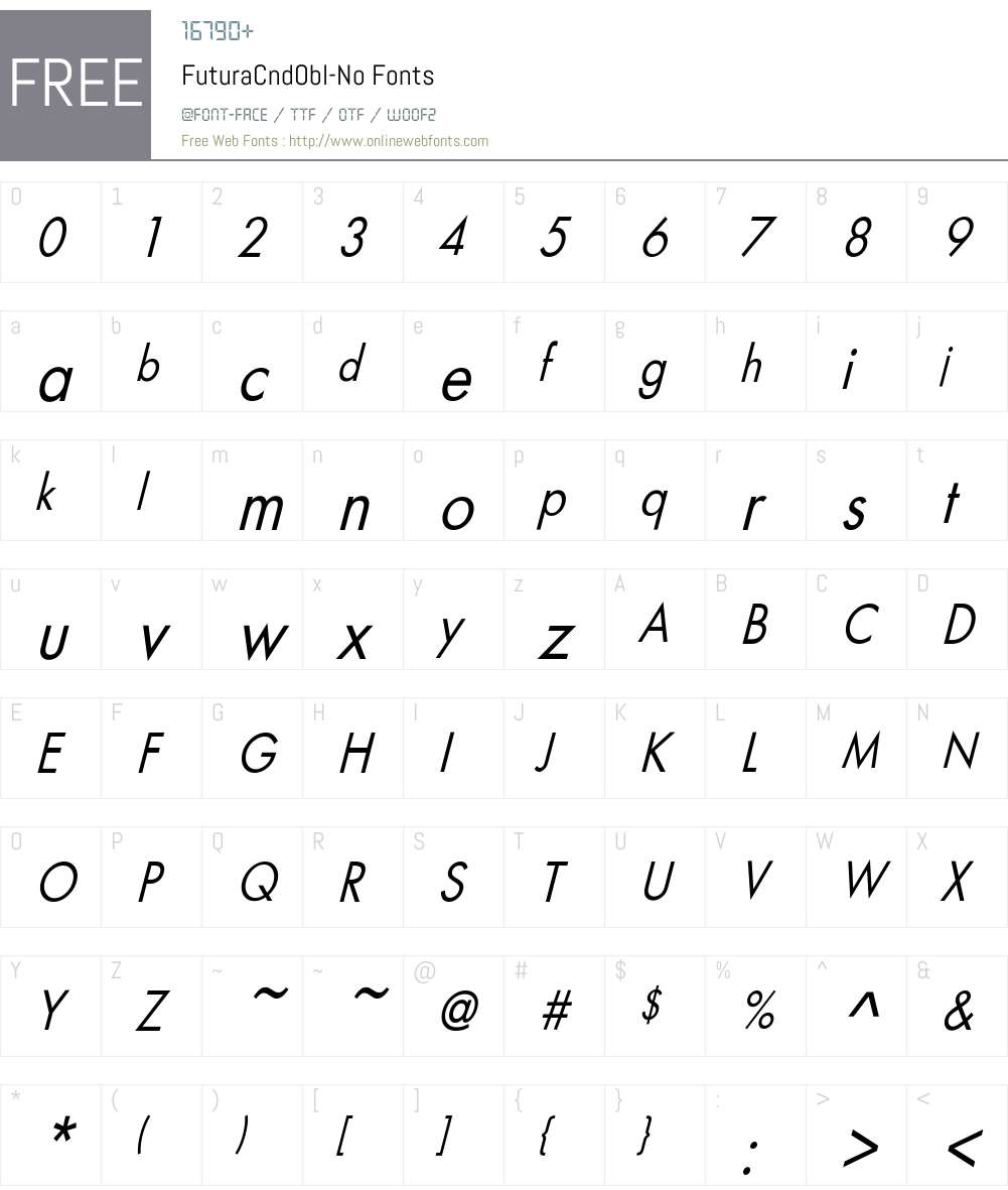 FuturaCndObl-No Font Screenshots