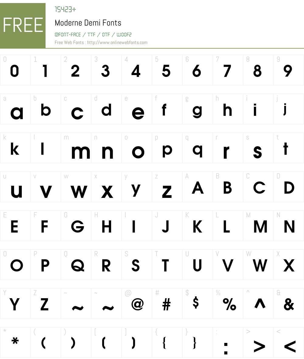 Moderne Font Screenshots