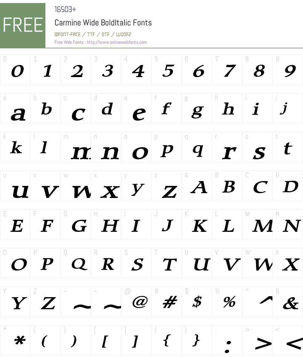 Carmine Wide Font Screenshots