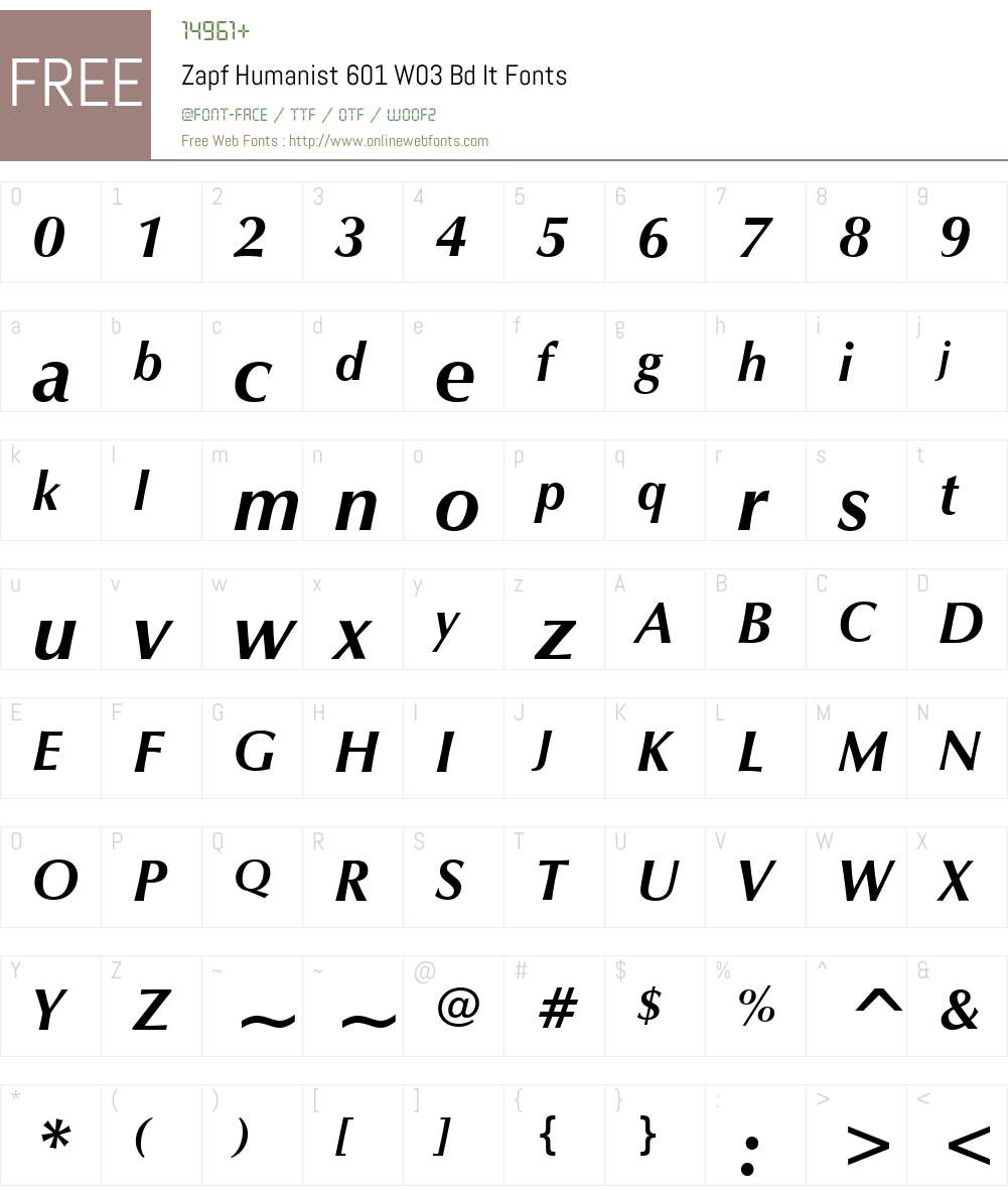 Zapf Humanist 601 Font Screenshots