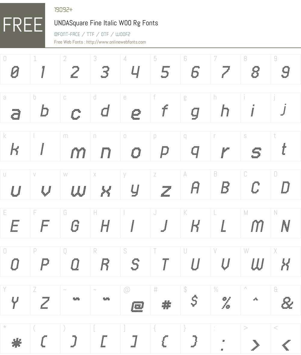 UNDASquare Fine Italic Font Screenshots