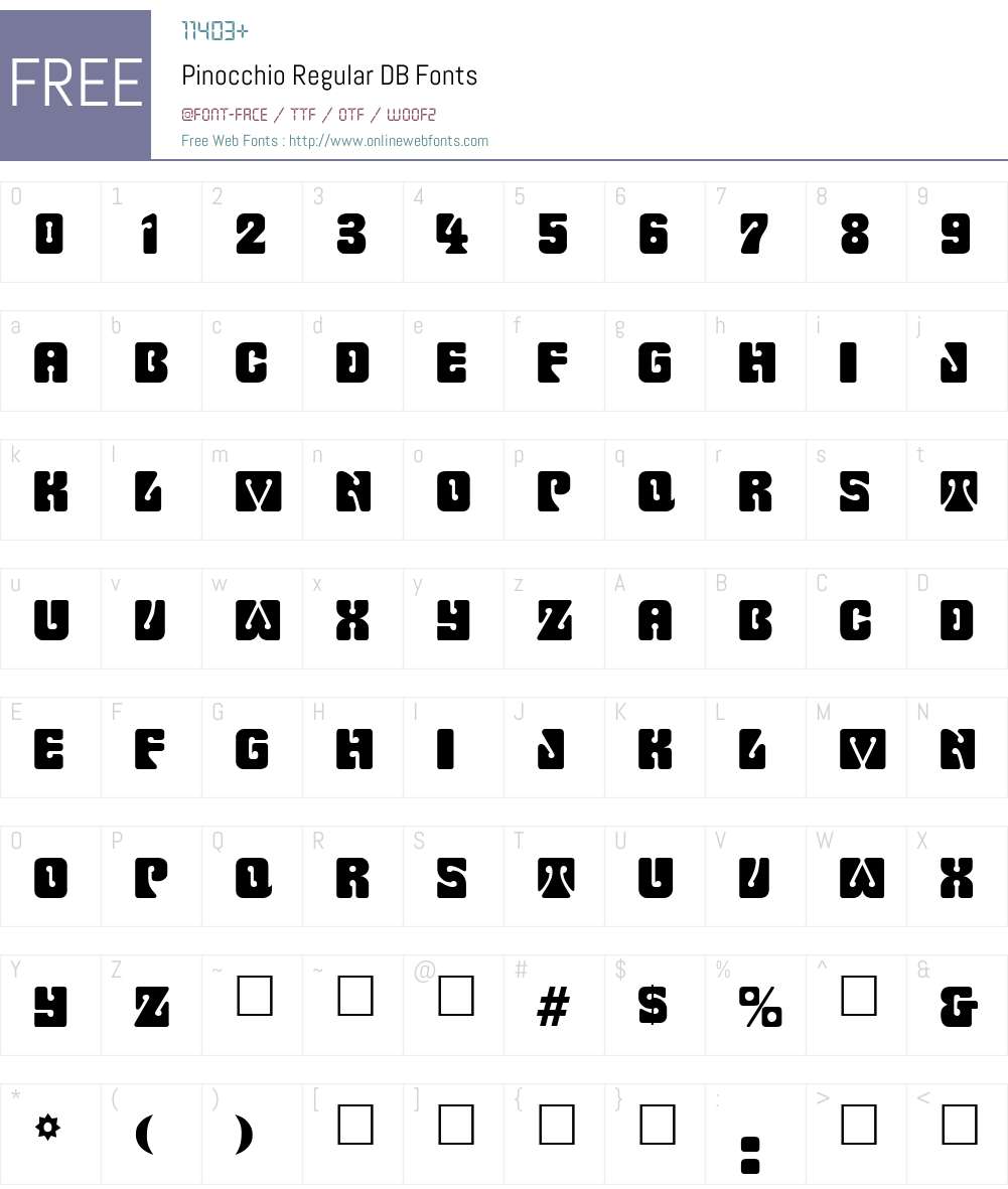 Pinocchio DB Font Screenshots