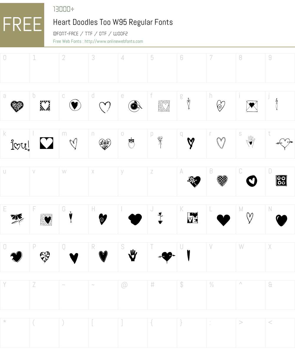 HeartDoodlesTooW95-Regular Font Screenshots