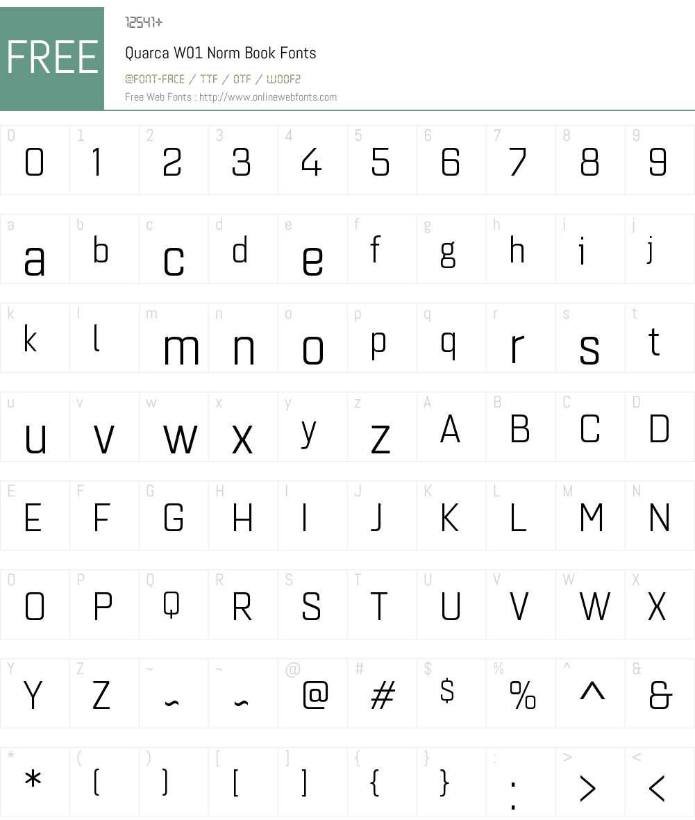 QuarcaW01-NormBook Font Screenshots