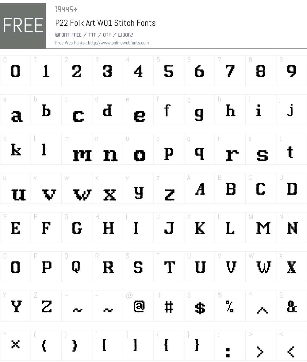 P22FolkArtW01-Stitch Font Screenshots