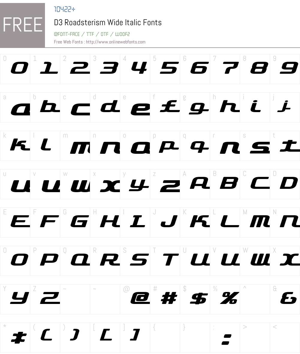 D3 Roadsterism Wide Italic Font Screenshots