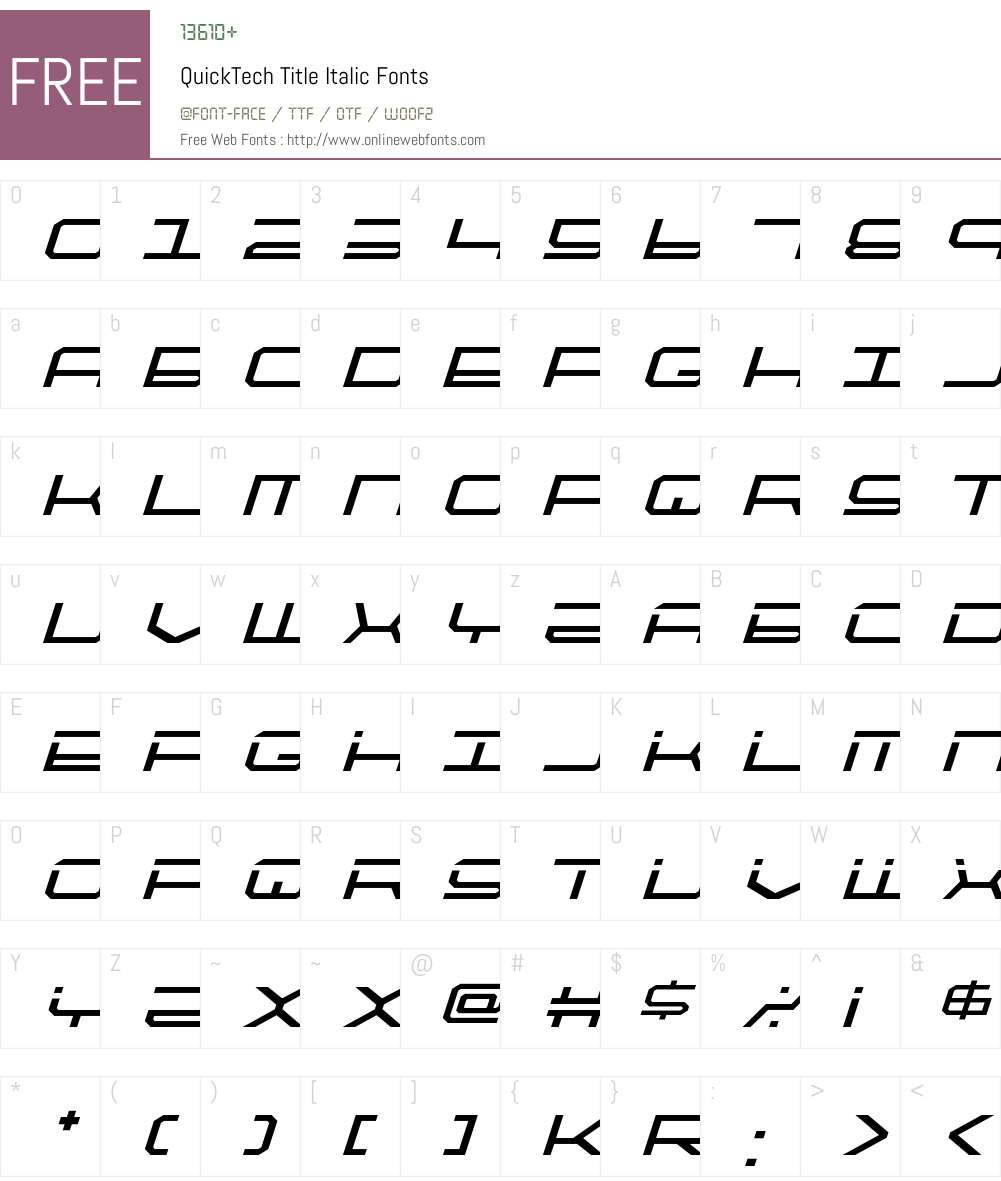 QuickTech Title Italic Font Screenshots