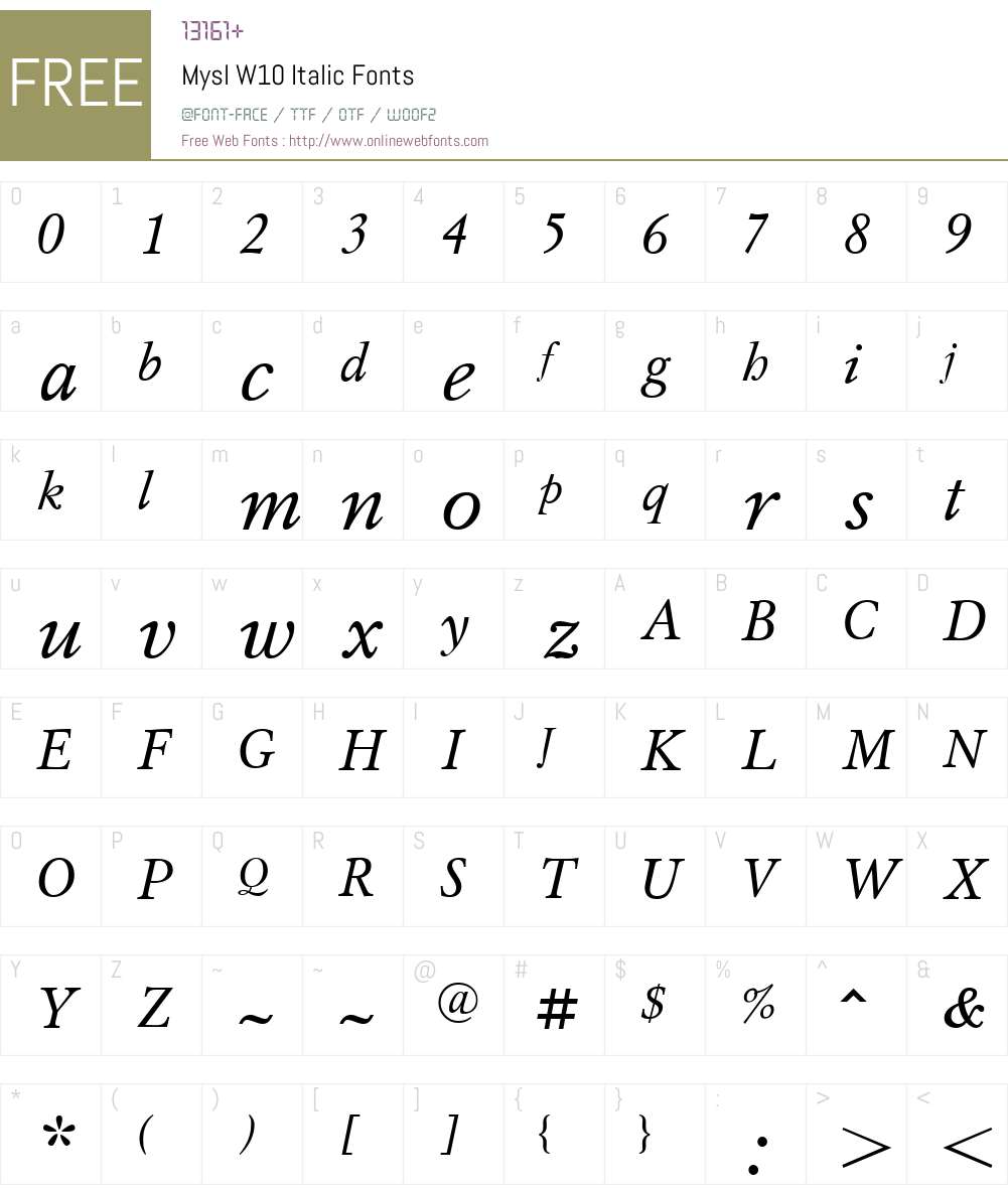 MyslW10-Italic Font Screenshots