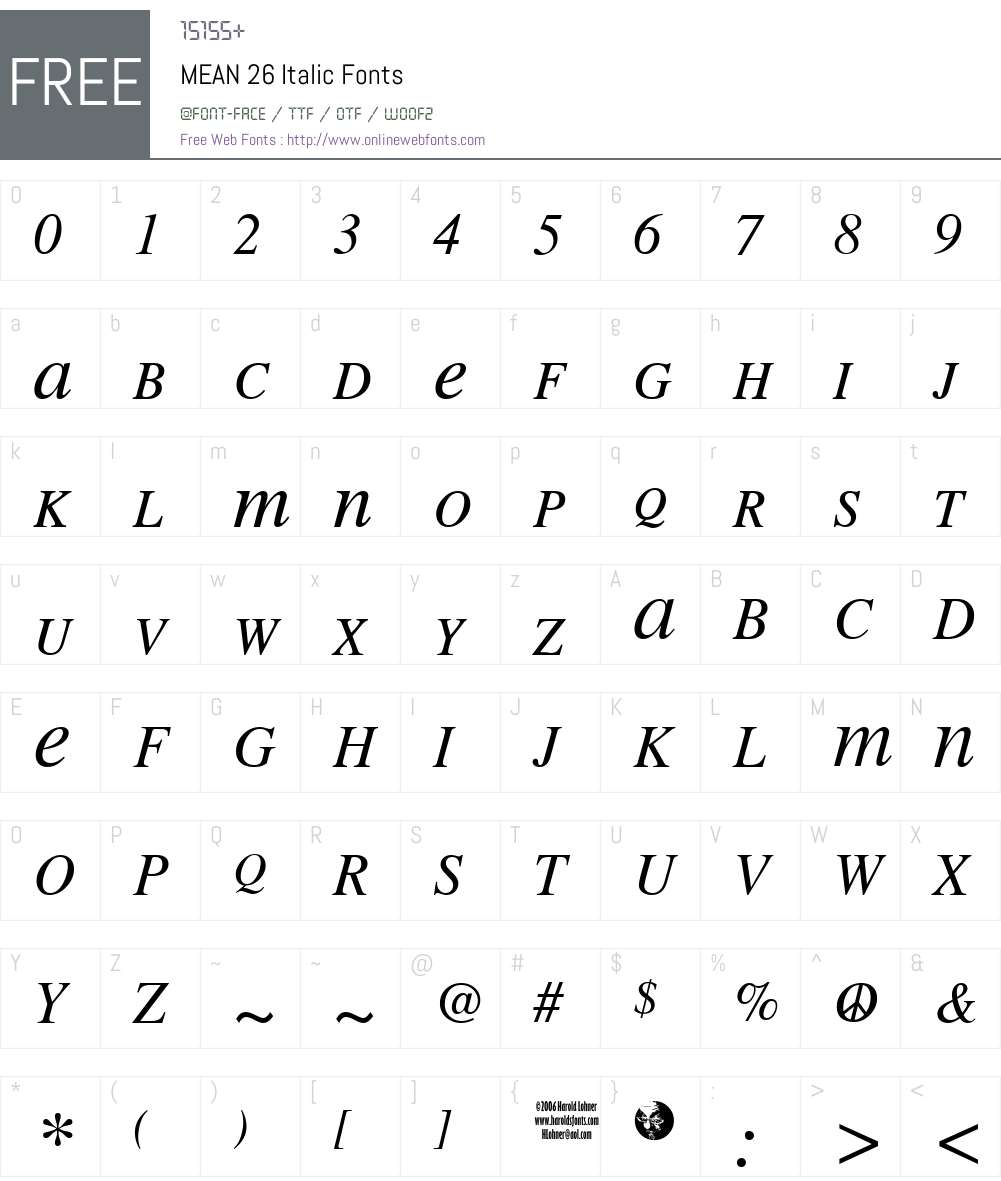 MEAN 26 Italic Font Screenshots