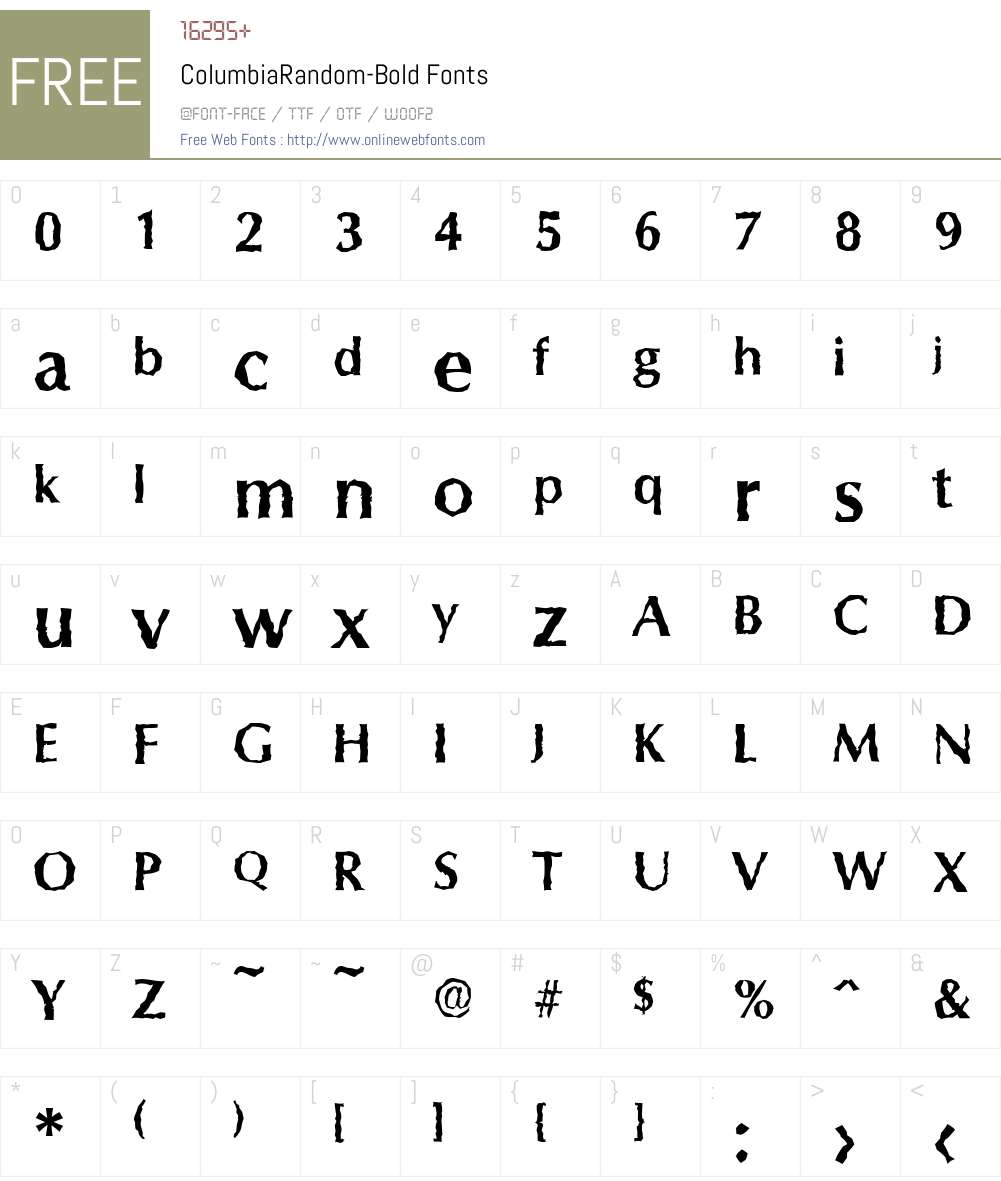 ColumbiaRandom Font Screenshots