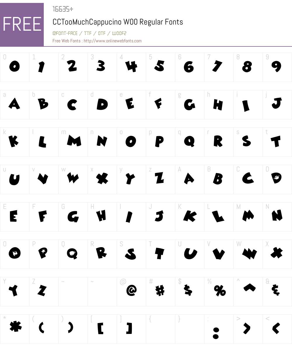 CCTooMuchCappucinoW00-Rg Font Screenshots
