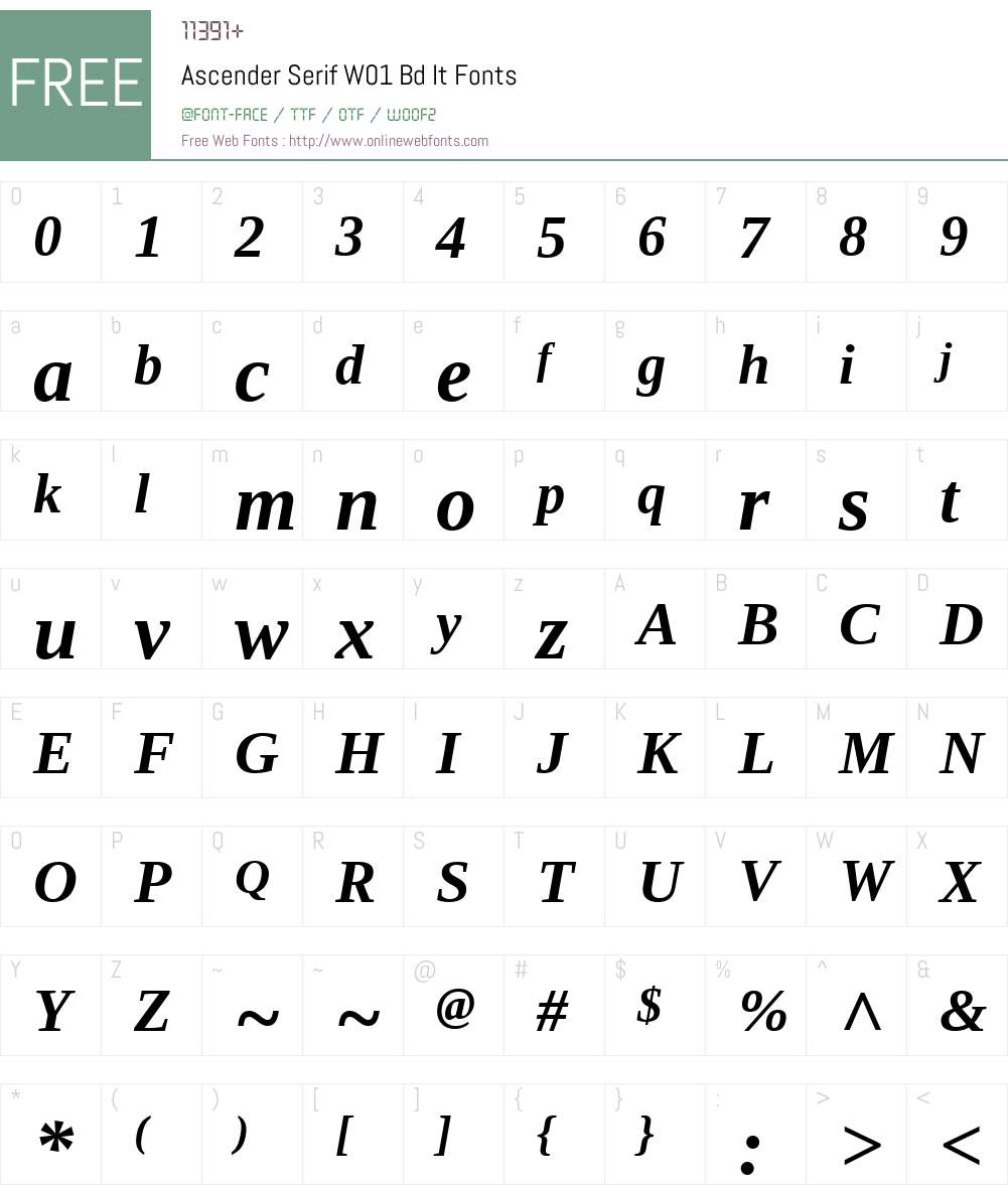 AscenderSerifW01-BdIt Font Screenshots