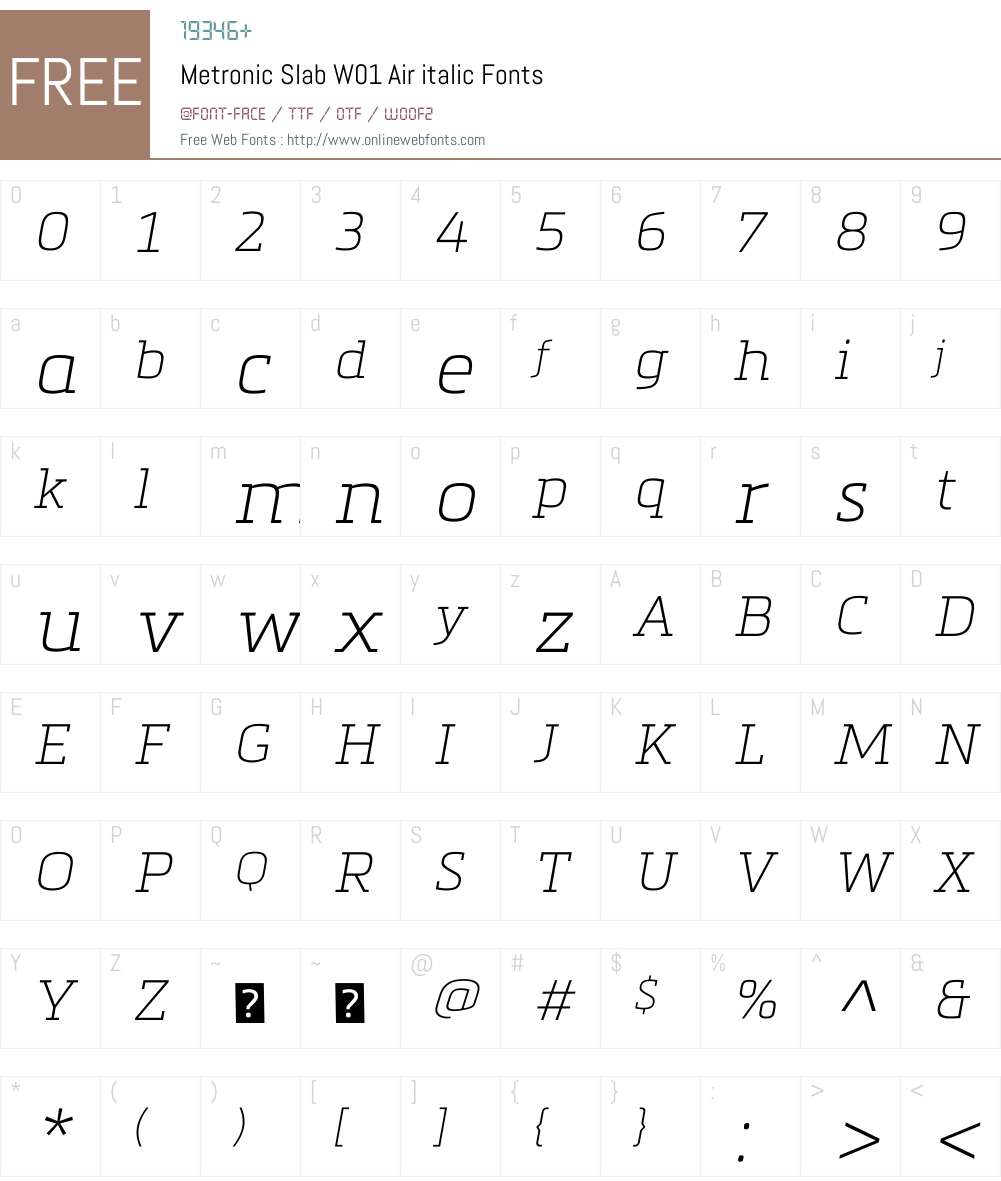 MetronicSlabW01-Airitalic Font Screenshots