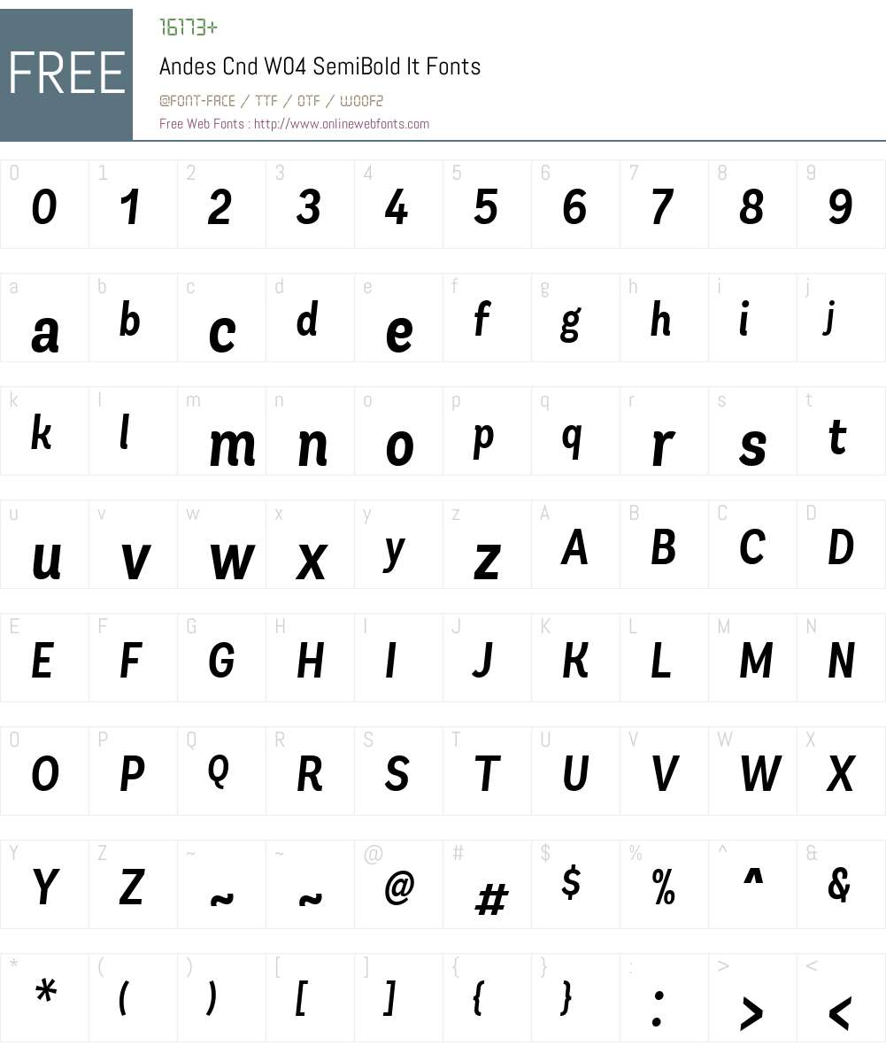 AndesCndW04-SemiBoldIt Font Screenshots