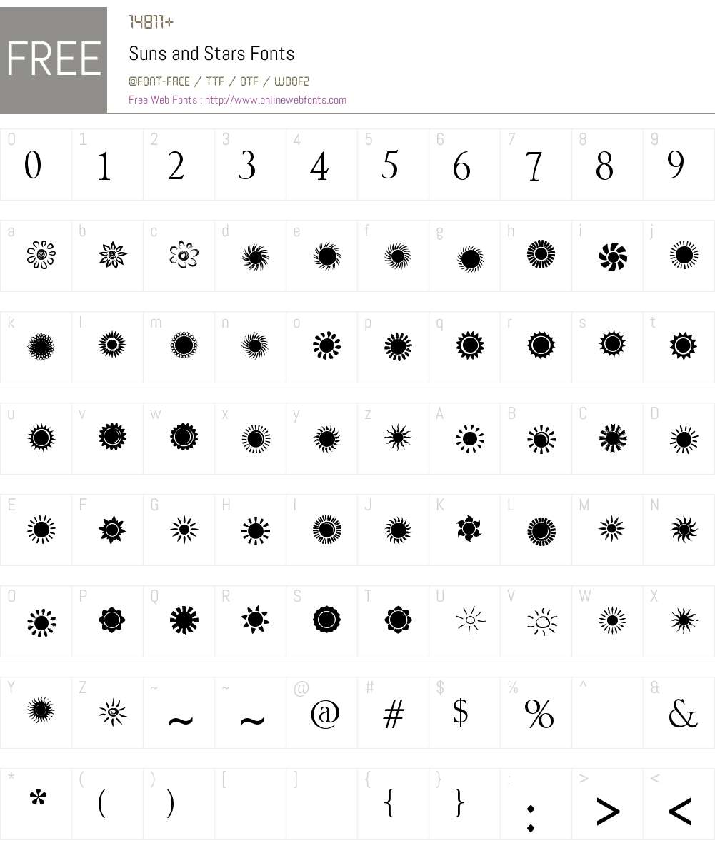 Suns and Stars Font Screenshots