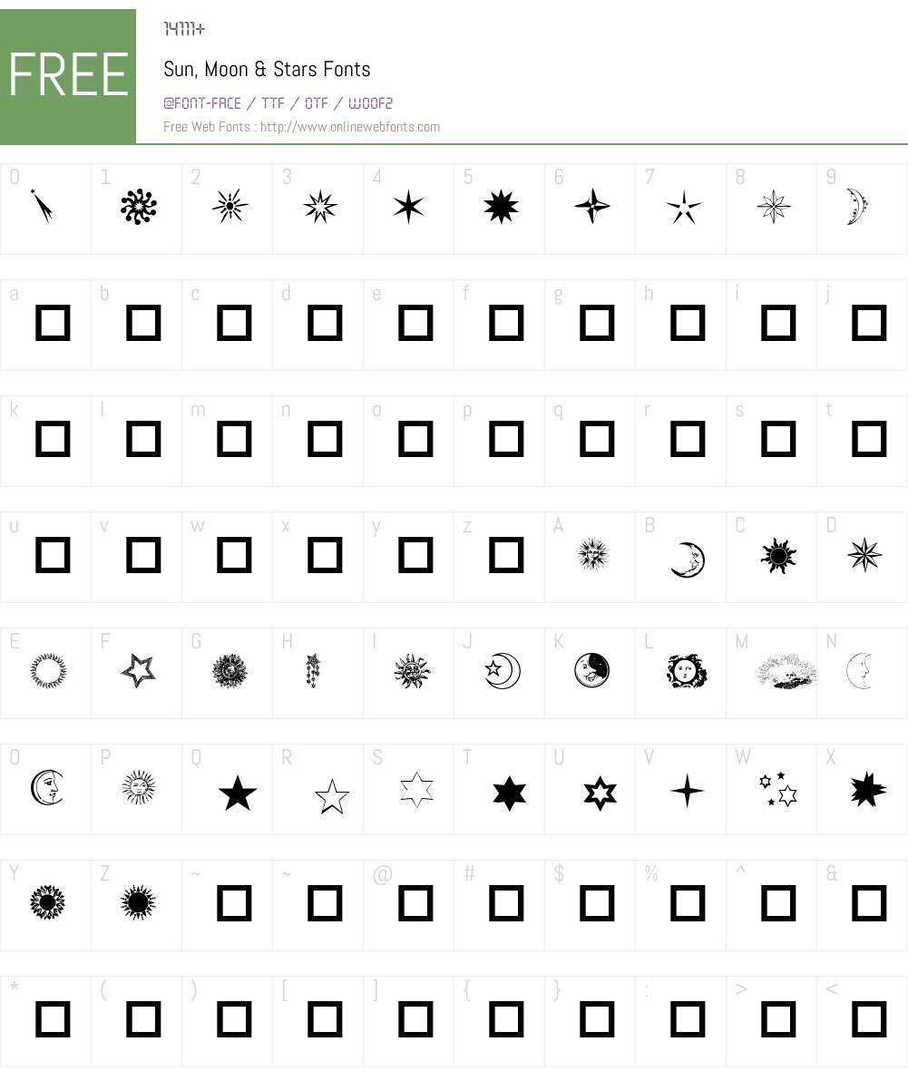 Sun, Moon & Stars Font Screenshots