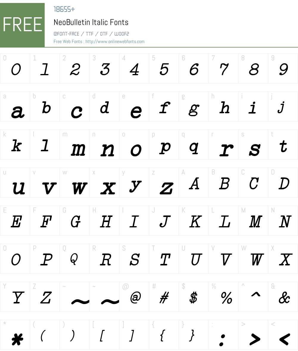 NeoBulletin Italic Font Screenshots