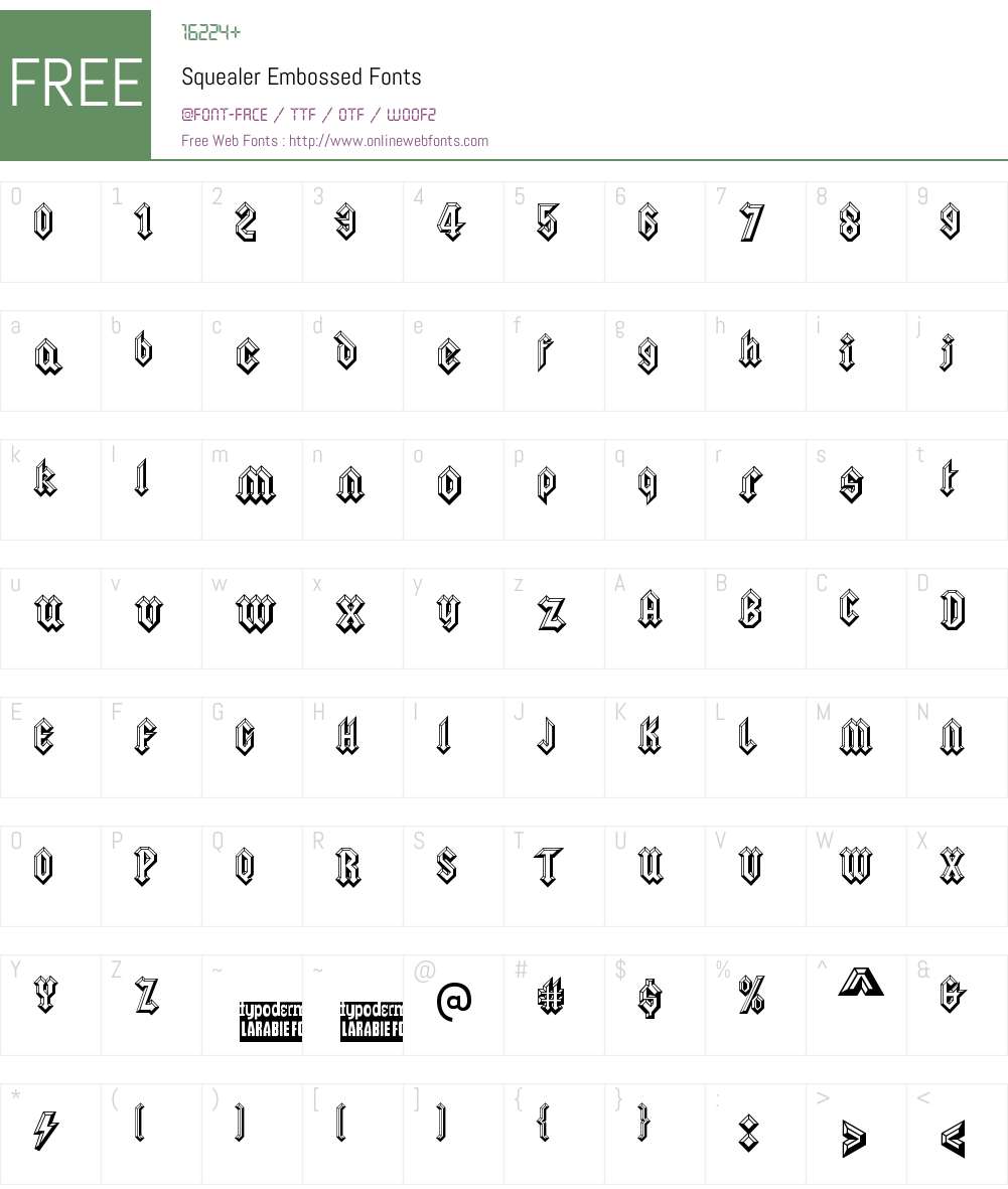 Squealer Embossed Font Screenshots